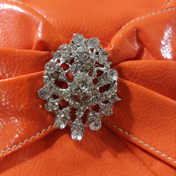 Vintage Orange Faux Leather & Rhinestone Clutch - Picture 3 of 13